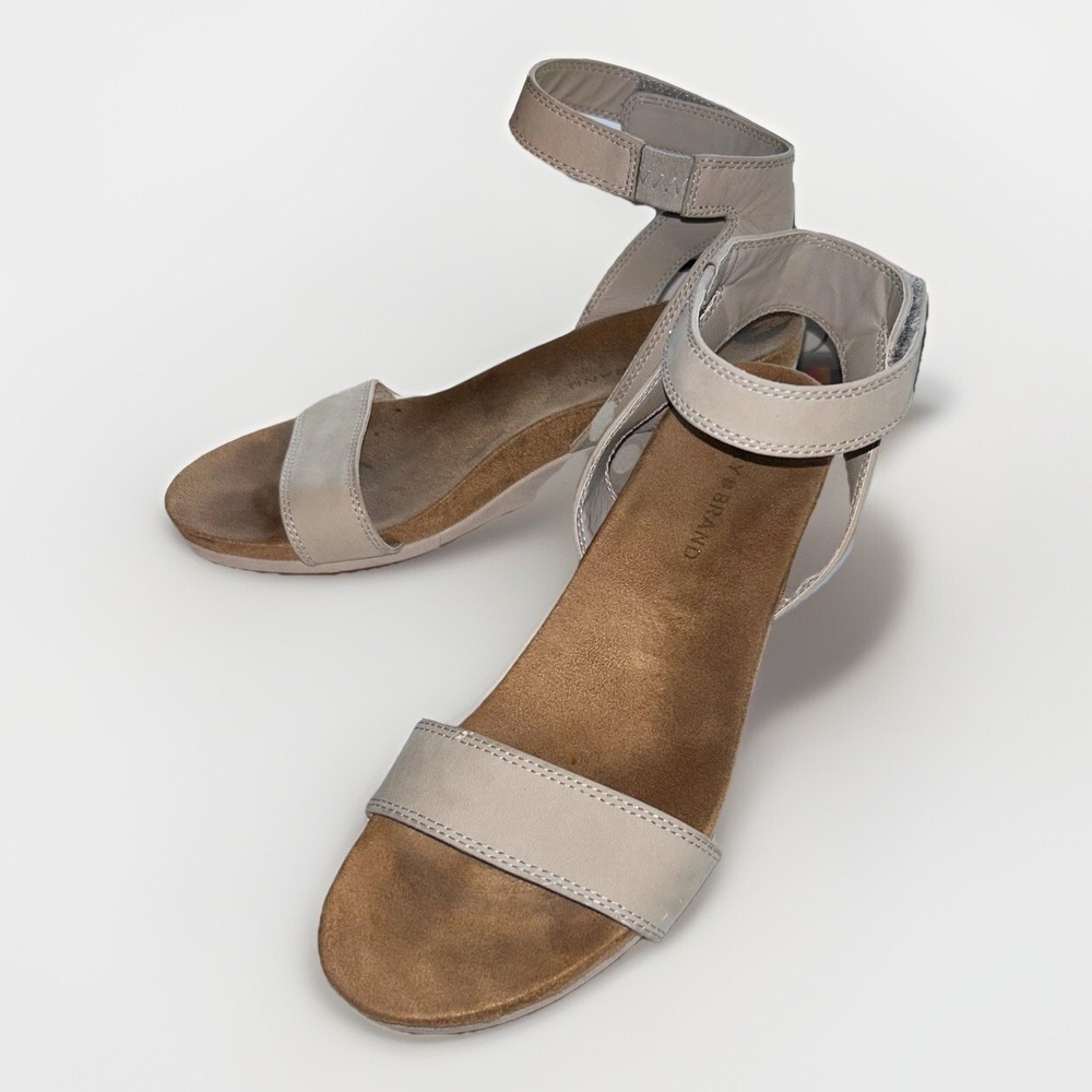 Lucky Brand Kanoa Taupe Leather Wedge Sandals Ankle Strap Womens 8.5‎ Boho Beach